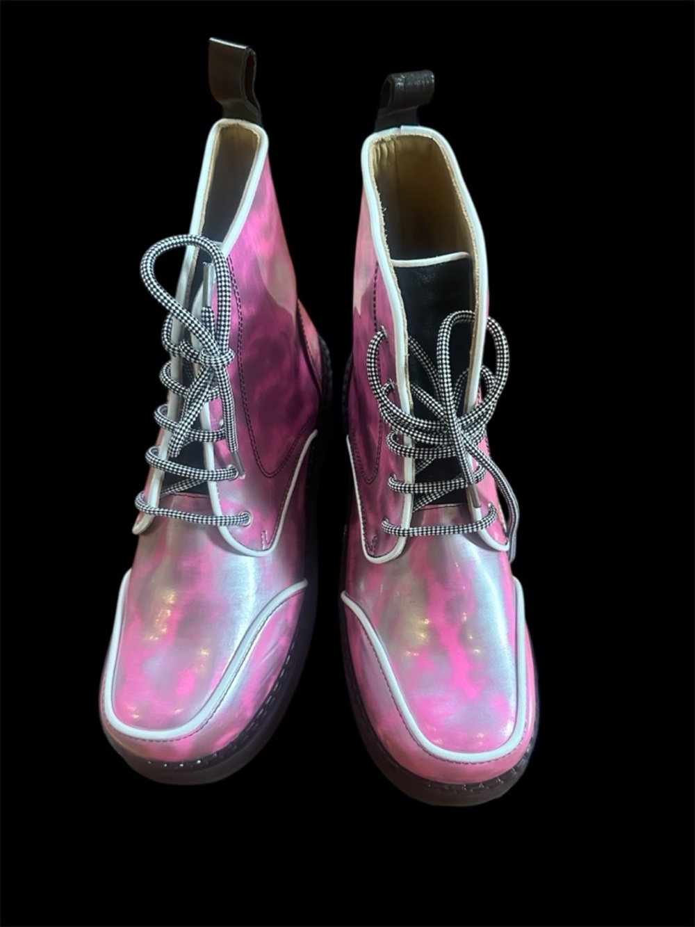 John Fluevog Iridescent Pink Lace-Up Boots